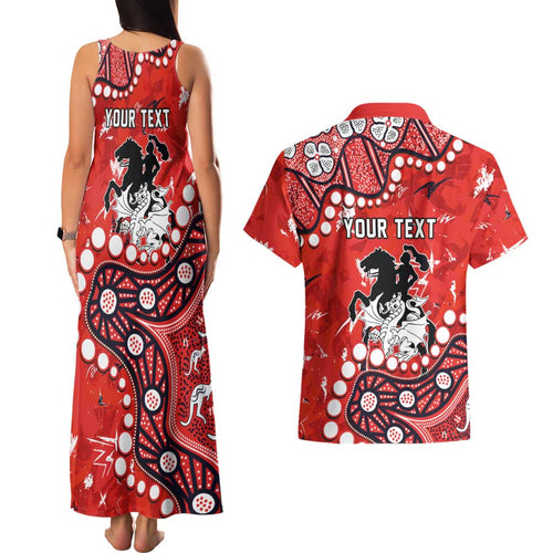 Personalized St. George Illawarra Dragons Couples Matching Tank Maxi Dress and Hawaiian Shirt Aboriginal Pattern with Graffiti Style Design