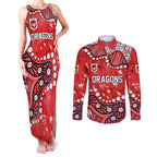 Personalized St. George Illawarra Dragons Couples Matching Tank Maxi Dress and Long Sleeve Button Shirt Aboriginal Pattern with Graffiti Style Design