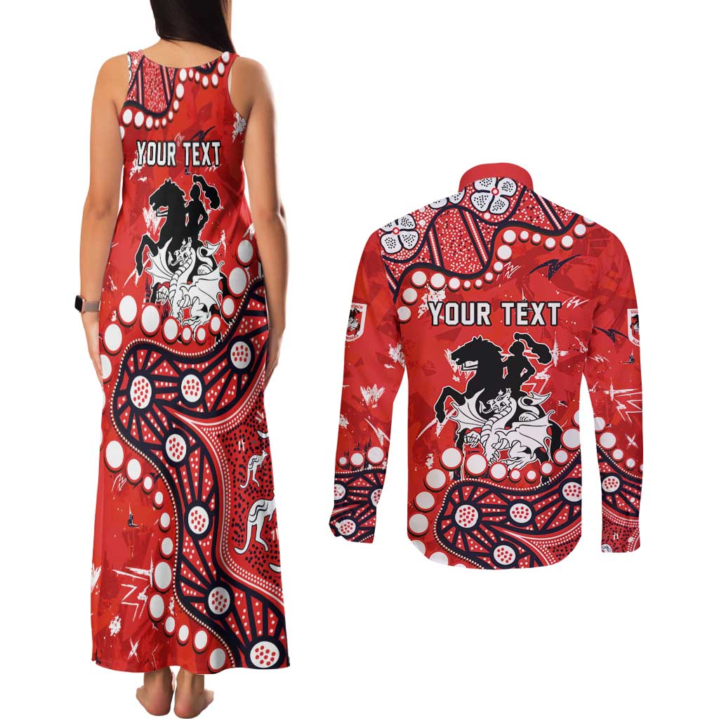 Personalized St. George Illawarra Dragons Couples Matching Tank Maxi Dress and Long Sleeve Button Shirt Aboriginal Pattern with Graffiti Style Design