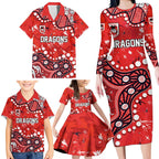 Personalized St. George Illawarra Dragons Family Matching Long Sleeve Bodycon Dress and Hawaiian Shirt Aboriginal Pattern with Graffiti Style Design