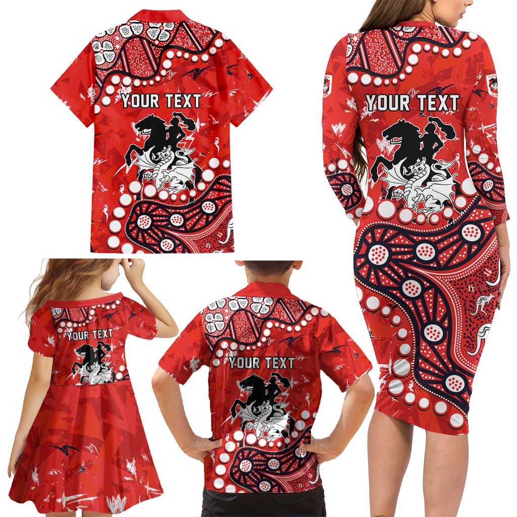 Personalized St. George Illawarra Dragons Family Matching Long Sleeve Bodycon Dress and Hawaiian Shirt Aboriginal Pattern with Graffiti Style Design