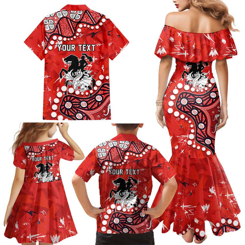 Personalized St. George Illawarra Dragons Family Matching Mermaid Dress and Hawaiian Shirt Aboriginal Pattern with Graffiti Style Design