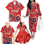Personalized St. George Illawarra Dragons Family Matching Off The Shoulder Long Sleeve Dress and Hawaiian Shirt Aboriginal Pattern with Graffiti Style Design