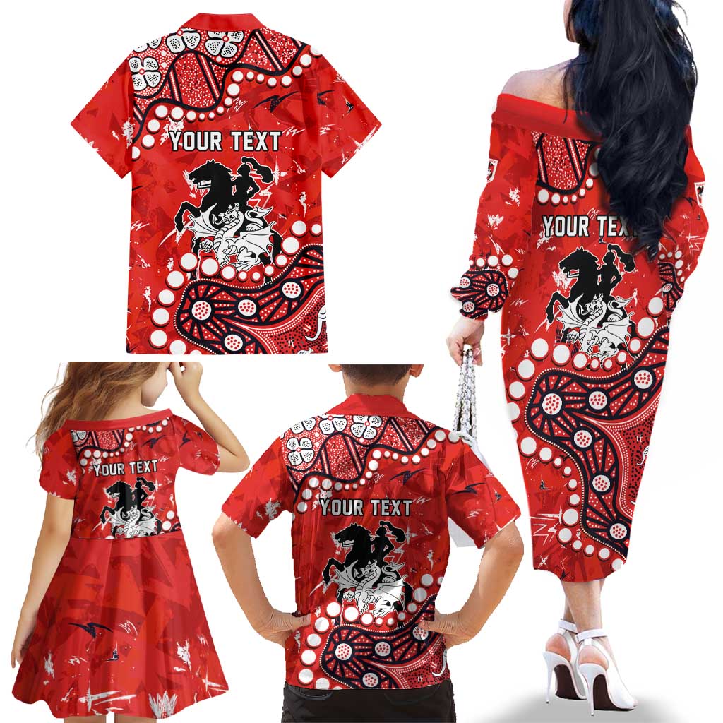 Personalized St. George Illawarra Dragons Family Matching Off The Shoulder Long Sleeve Dress and Hawaiian Shirt Aboriginal Pattern with Graffiti Style Design
