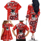 Personalized St. George Illawarra Dragons Family Matching Off The Shoulder Long Sleeve Dress and Hawaiian Shirt Aboriginal Pattern with Graffiti Style Design