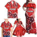 Personalized St. George Illawarra Dragons Family Matching Off Shoulder Maxi Dress and Hawaiian Shirt Aboriginal Pattern with Graffiti Style Design