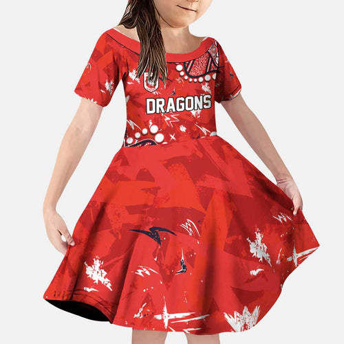Personalized St. George Illawarra Dragons Family Matching Off Shoulder Maxi Dress and Hawaiian Shirt Aboriginal Pattern with Graffiti Style Design