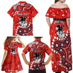 Personalized St. George Illawarra Dragons Family Matching Off Shoulder Maxi Dress and Hawaiian Shirt Aboriginal Pattern with Graffiti Style Design