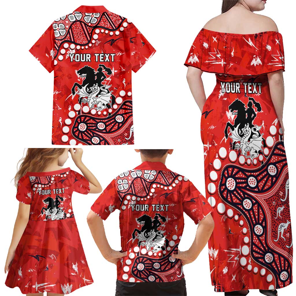 Personalized St. George Illawarra Dragons Family Matching Off Shoulder Maxi Dress and Hawaiian Shirt Aboriginal Pattern with Graffiti Style Design