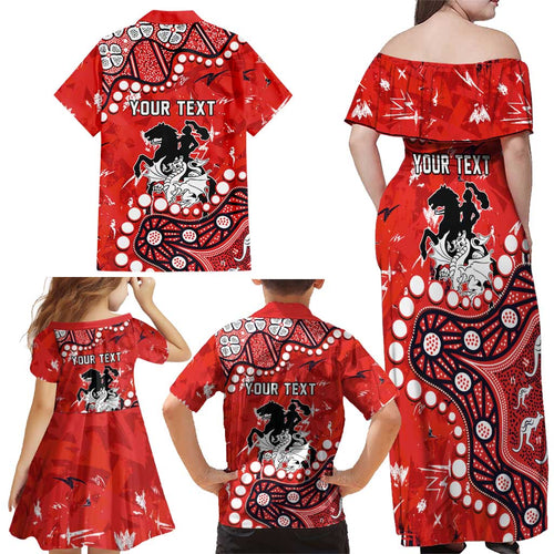 Personalized St. George Illawarra Dragons Family Matching Off Shoulder Maxi Dress and Hawaiian Shirt Aboriginal Pattern with Graffiti Style Design