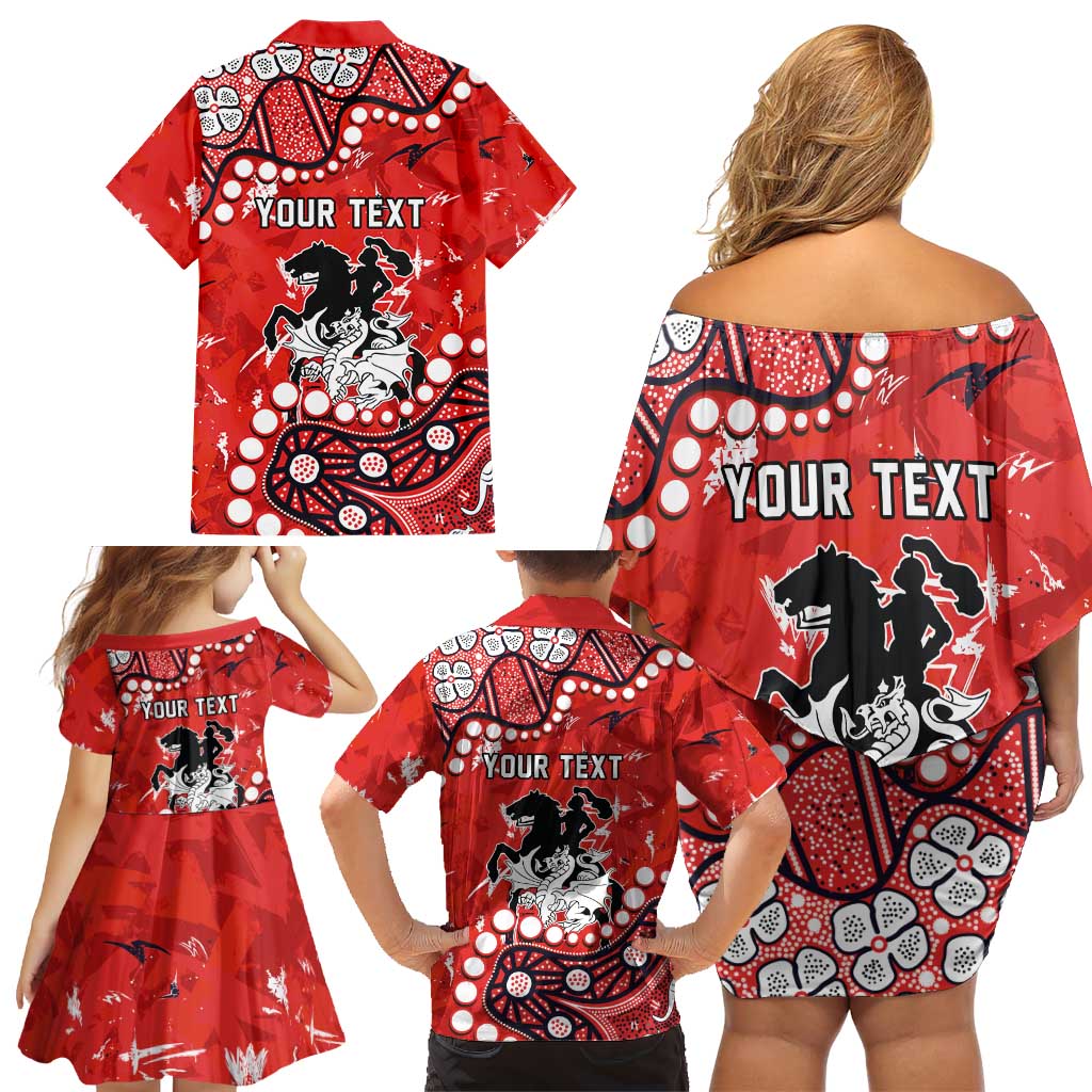 Personalized St. George Illawarra Dragons Family Matching Off Shoulder Short Dress and Hawaiian Shirt Aboriginal Pattern with Graffiti Style Design