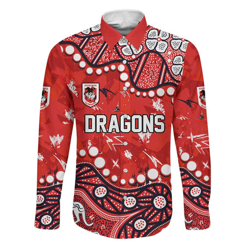 Personalized St. George Illawarra Dragons Family Matching Off Shoulder Short Dress and Hawaiian Shirt Aboriginal Pattern with Graffiti Style Design