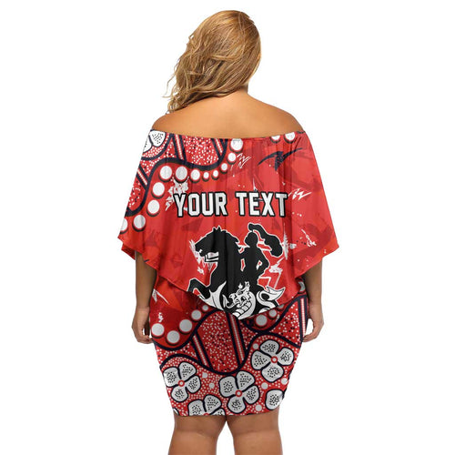 Personalized St. George Illawarra Dragons Family Matching Off Shoulder Short Dress and Hawaiian Shirt Aboriginal Pattern with Graffiti Style Design