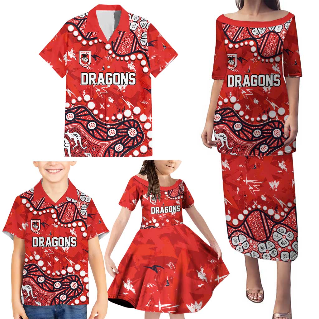 Personalized St. George Illawarra Dragons Family Matching Puletasi and Hawaiian Shirt Aboriginal Pattern with Graffiti Style Design