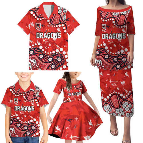 Personalized St. George Illawarra Dragons Family Matching Puletasi and Hawaiian Shirt Aboriginal Pattern with Graffiti Style Design