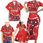 Personalized St. George Illawarra Dragons Family Matching Short Sleeve Bodycon Dress and Hawaiian Shirt Aboriginal Pattern with Graffiti Style Design