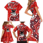 Personalized St. George Illawarra Dragons Family Matching Short Sleeve Bodycon Dress and Hawaiian Shirt Aboriginal Pattern with Graffiti Style Design