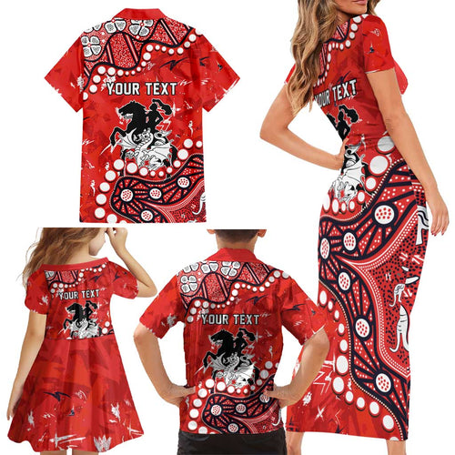 Personalized St. George Illawarra Dragons Family Matching Short Sleeve Bodycon Dress and Hawaiian Shirt Aboriginal Pattern with Graffiti Style Design