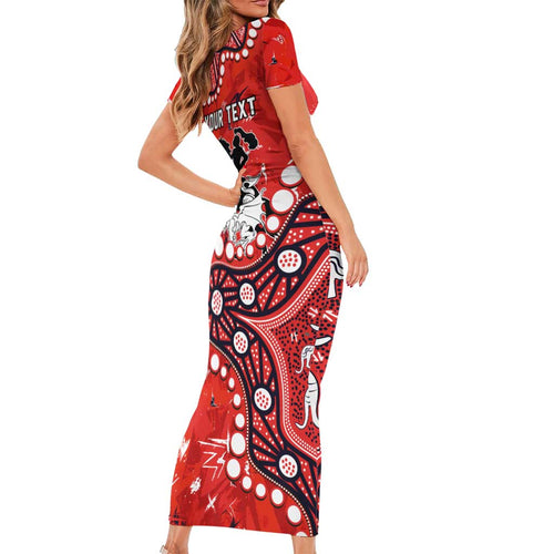 Personalized St. George Illawarra Dragons Family Matching Short Sleeve Bodycon Dress and Hawaiian Shirt Aboriginal Pattern with Graffiti Style Design