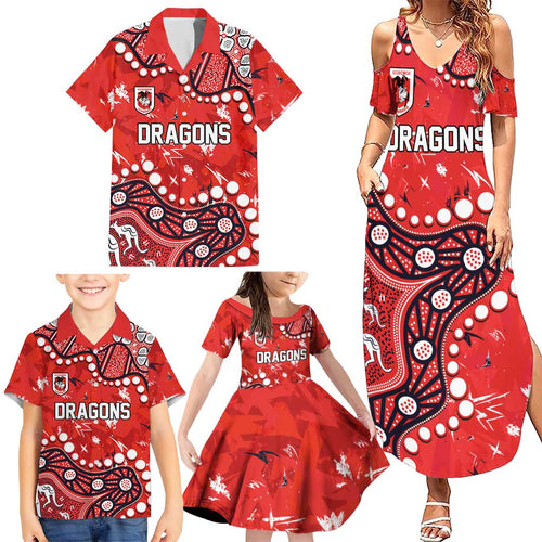 Personalized St. George Illawarra Dragons Family Matching Summer Maxi Dress and Hawaiian Shirt Aboriginal Pattern with Graffiti Style Design