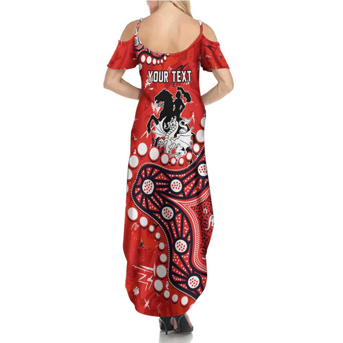 Personalized St. George Illawarra Dragons Family Matching Summer Maxi Dress and Hawaiian Shirt Aboriginal Pattern with Graffiti Style Design