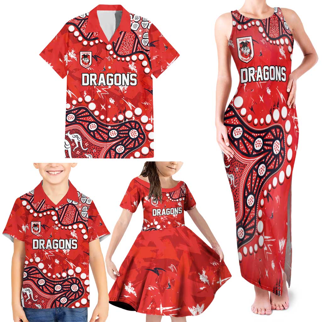 Personalized St. George Illawarra Dragons Family Matching Tank Maxi Dress and Hawaiian Shirt Aboriginal Pattern with Graffiti Style Design