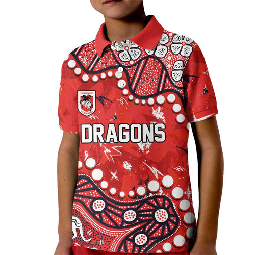 Personalized St. George Illawarra Dragons Kid Polo Shirt Aboriginal Pattern with Graffiti Style Design