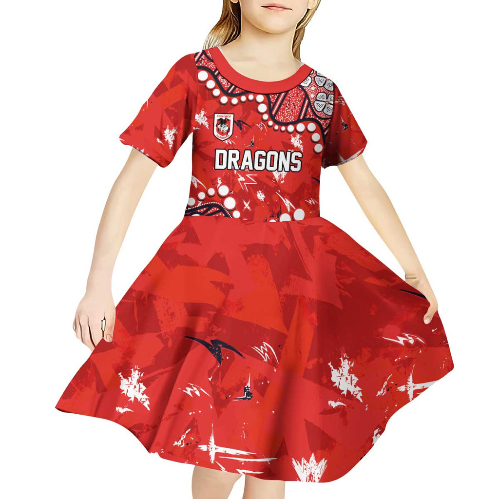 Personalized St. George Illawarra Dragons Kid Short Sleeve Dress Aboriginal Pattern with Graffiti Style Design