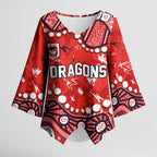 Personalized St. George Illawarra Dragons Kimono Sleeve Blouse Aboriginal Pattern with Graffiti Style Design