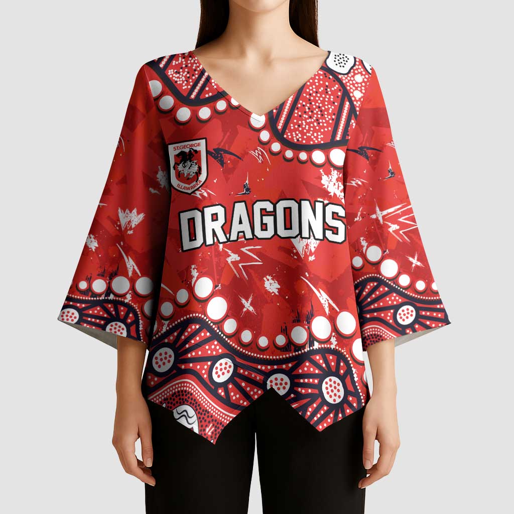 Personalized St. George Illawarra Dragons Kimono Sleeve Blouse Aboriginal Pattern with Graffiti Style Design