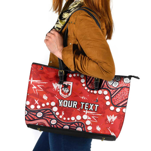Personalized St. George Illawarra Dragons Leather Tote Bag Aboriginal Pattern with Graffiti Style Design
