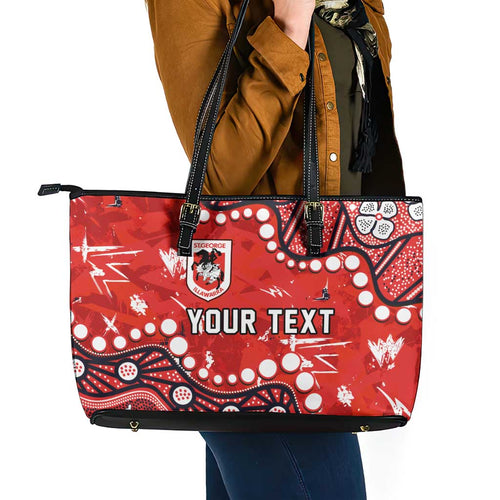 Personalized St. George Illawarra Dragons Leather Tote Bag Aboriginal Pattern with Graffiti Style Design