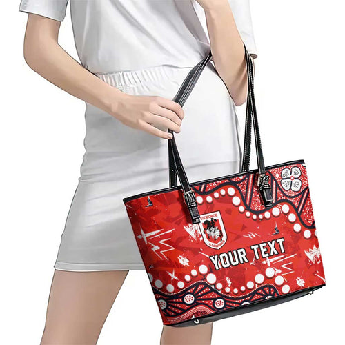 Personalized St. George Illawarra Dragons Leather Tote Bag Aboriginal Pattern with Graffiti Style Design