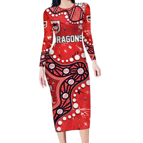 Personalized St. George Illawarra Dragons Long Sleeve Bodycon Dress Aboriginal Pattern with Graffiti Style Design