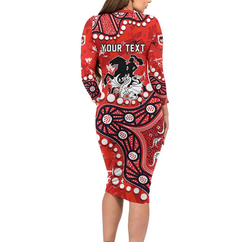 Personalized St. George Illawarra Dragons Long Sleeve Bodycon Dress Aboriginal Pattern with Graffiti Style Design