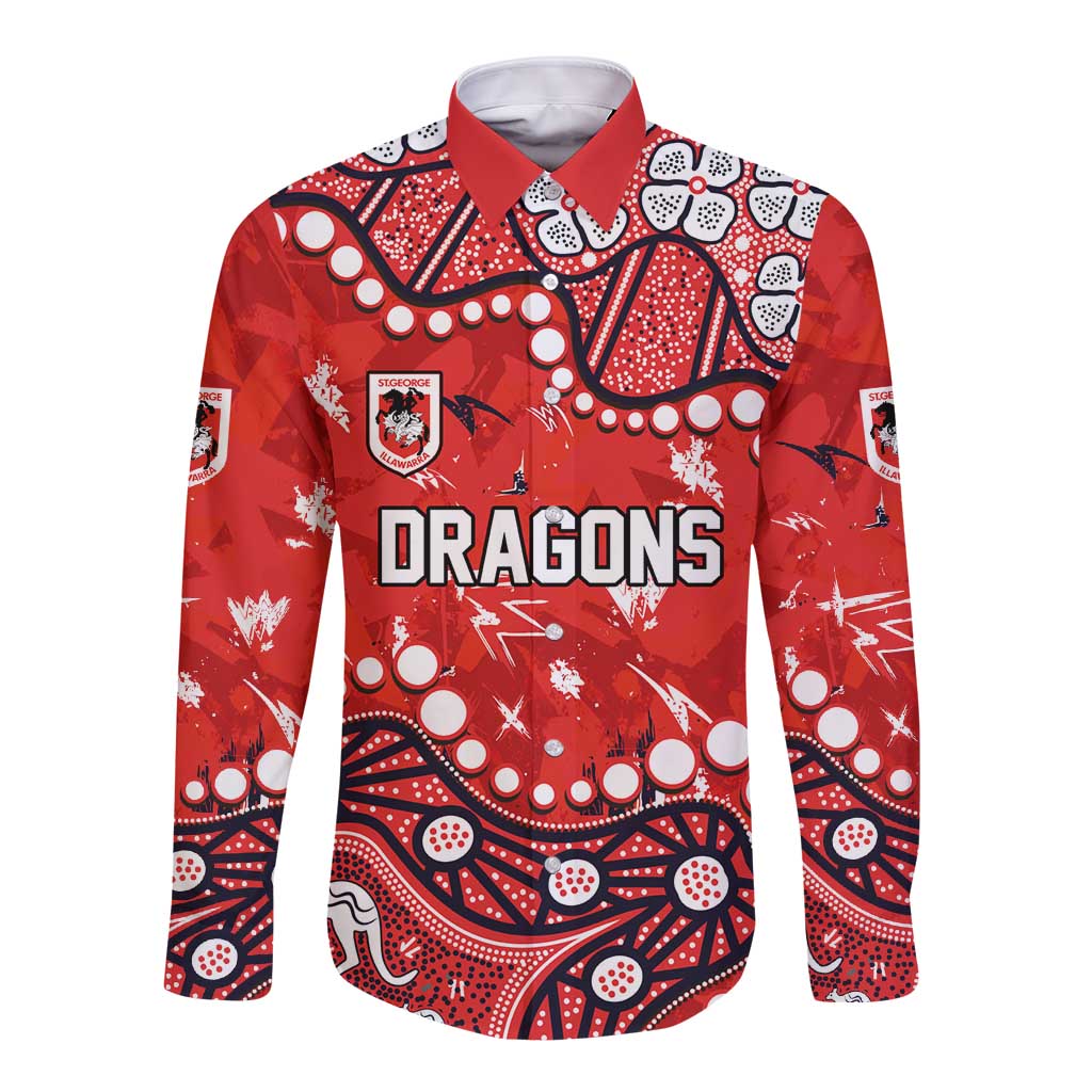 Personalized St. George Illawarra Dragons Long Sleeve Button Shirt Aboriginal Pattern with Graffiti Style Design