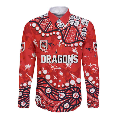 Personalized St. George Illawarra Dragons Long Sleeve Button Shirt Aboriginal Pattern with Graffiti Style Design