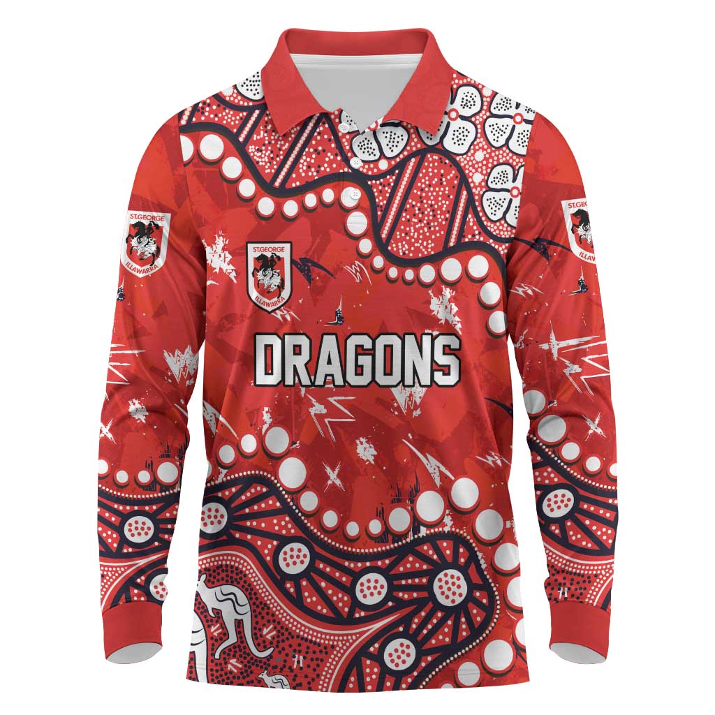 Personalized St. George Illawarra Dragons Long Sleeve Polo Shirt Aboriginal Pattern with Graffiti Style Design