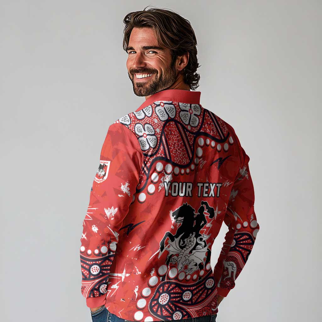 Personalized St. George Illawarra Dragons Long Sleeve Polo Shirt Aboriginal Pattern with Graffiti Style Design