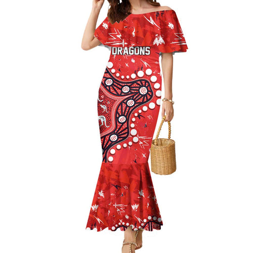 Personalized St. George Illawarra Dragons Mermaid Dress Aboriginal Pattern with Graffiti Style Design