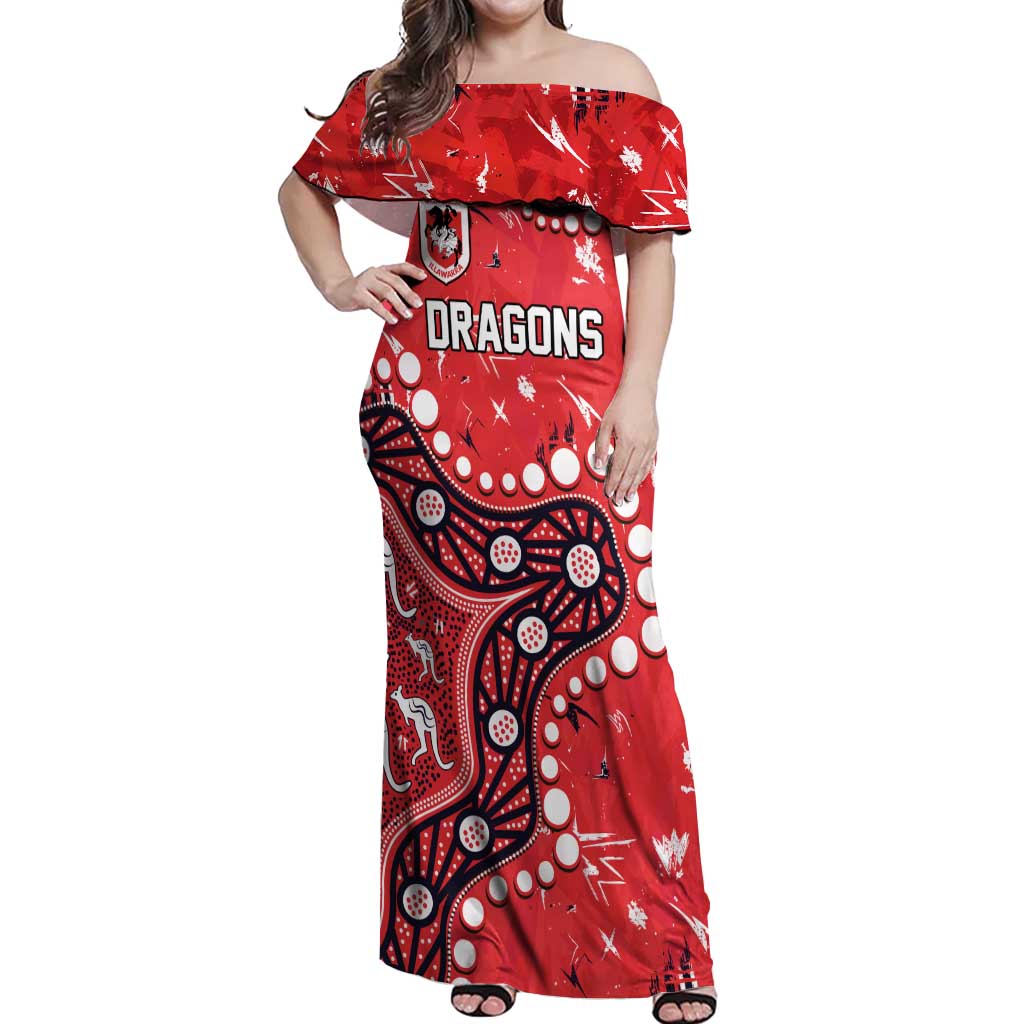 Personalized St. George Illawarra Dragons Off Shoulder Maxi Dress Aboriginal Pattern with Graffiti Style Design