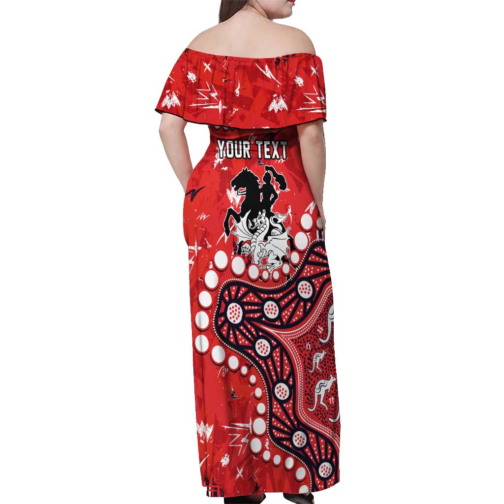 Personalized St. George Illawarra Dragons Off Shoulder Maxi Dress Aboriginal Pattern with Graffiti Style Design