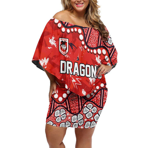 Personalized St. George Illawarra Dragons Off Shoulder Short Dress Aboriginal Pattern with Graffiti Style Design