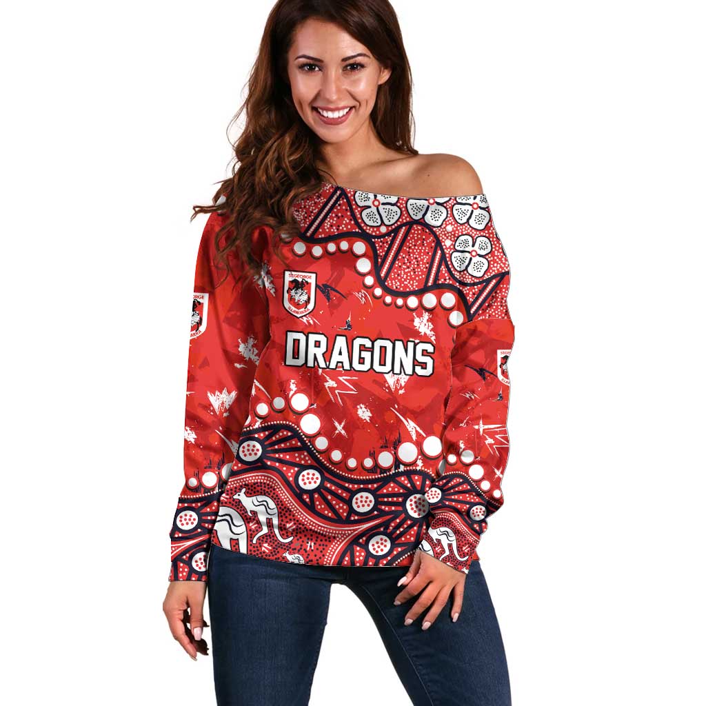 Personalized St. George Illawarra Dragons Off Shoulder Sweater Aboriginal Pattern with Graffiti Style Design