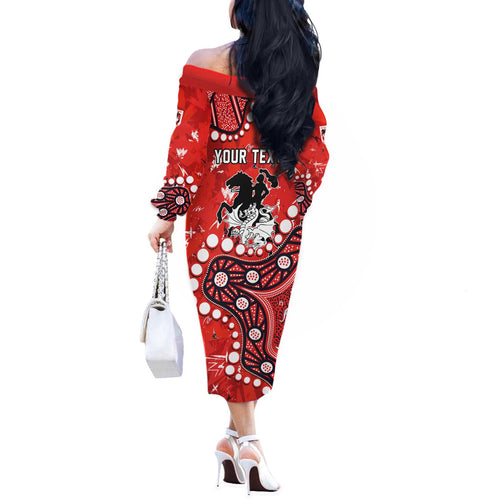 Personalized St. George Illawarra Dragons Off The Shoulder Long Sleeve Dress Aboriginal Pattern with Graffiti Style Design