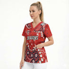 Personalized St. George Illawarra Dragons Scrub Top Aboriginal Pattern with Graffiti Style Design