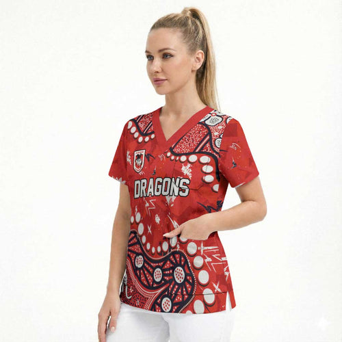 Personalized St. George Illawarra Dragons Scrub Top Aboriginal Pattern with Graffiti Style Design