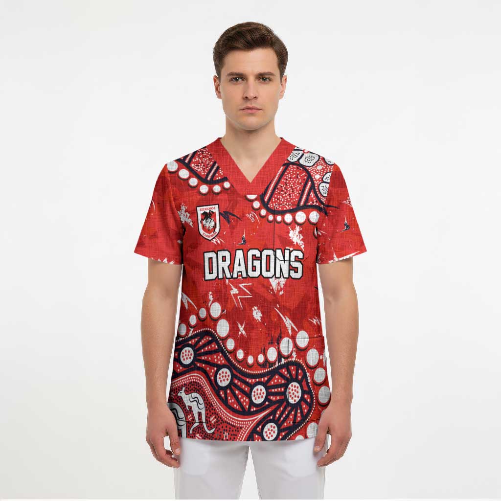 Personalized St. George Illawarra Dragons Scrub Top Aboriginal Pattern with Graffiti Style Design