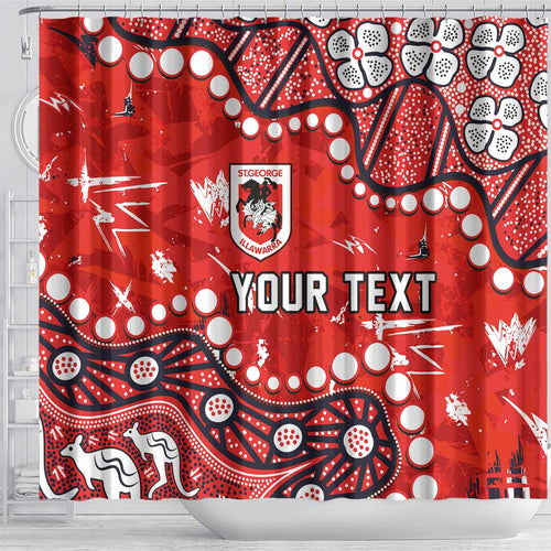 Personalized St. George Illawarra Dragons Shower Curtain Aboriginal Pattern with Graffiti Style Design