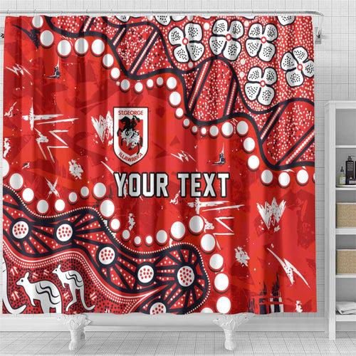 Personalized St. George Illawarra Dragons Shower Curtain Aboriginal Pattern with Graffiti Style Design